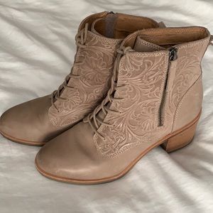 Sofft leather floral print heel boots